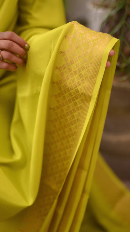 Lime Green Mysore Crepe Silk Saree