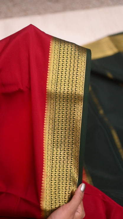 Maroon Green Mysore Crepe Silk Saree