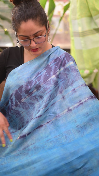 Blue Shibhori Pure Silk Saree