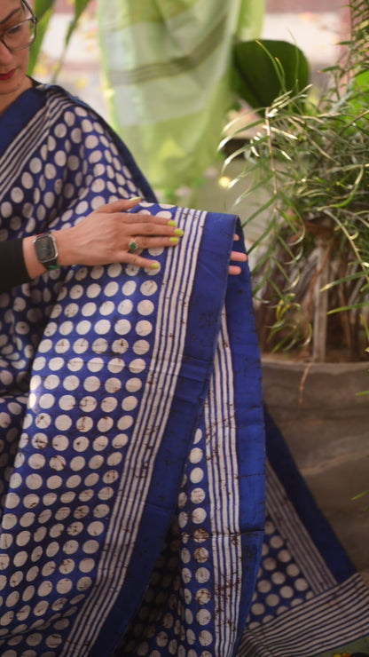 Blue Printed Pure Silk Saree