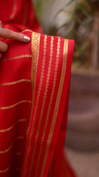 Red Mysore Crepe Silk Saree